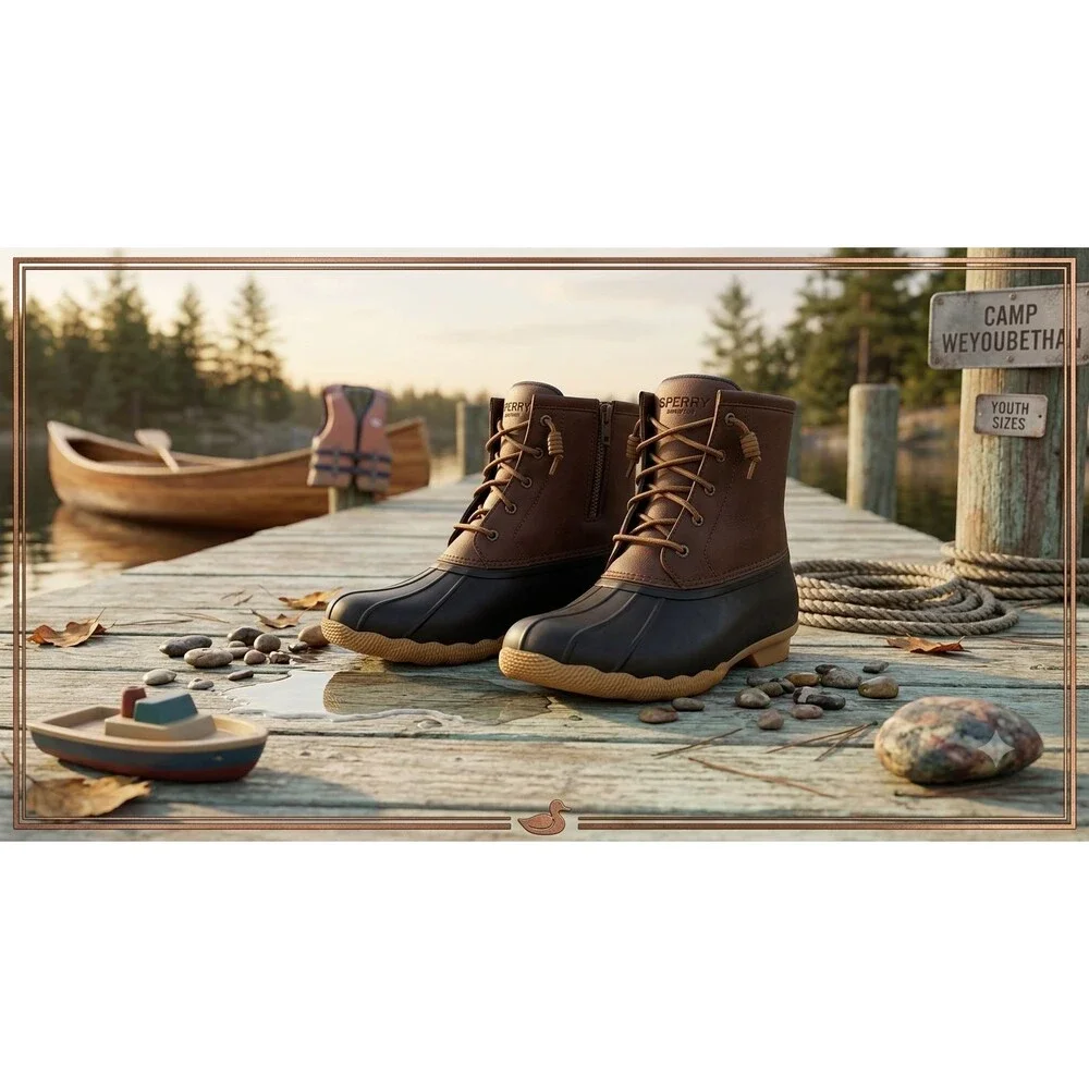 Sperry Youth Port Duck Boots Size 3M Brown Black Non Marking SCK261491 521